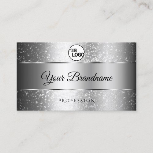 Modern Silver Effect Sparkly Glitter Logo Initial Business Card