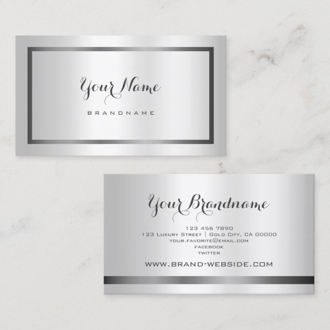Modern Silver Effect with a Stylish Shimmer Frame Business Card (Front/Back)
