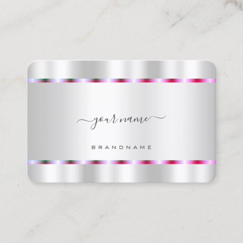 Modern Silver Effect with Chic Pink Purple Stripes Business Card