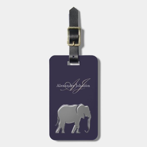 Modern Silver Elephant Monogrammed Luggage Tag