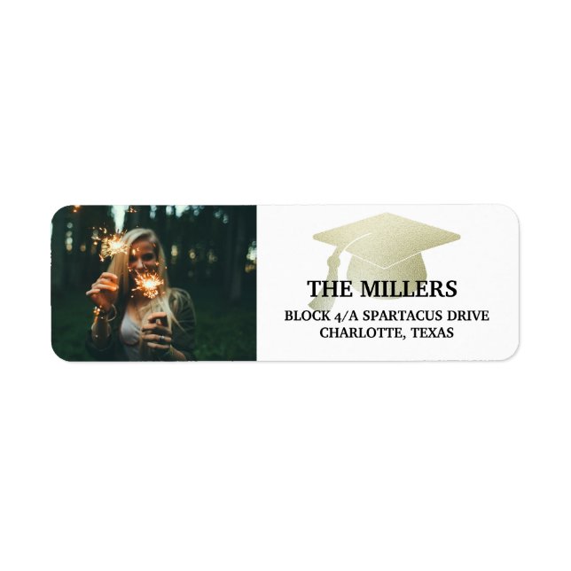 Modern Silver Faux Foil Graduation Hat Photo Label (Front)