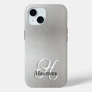 Modern Silver Faux Leather Monogram Initial Name
