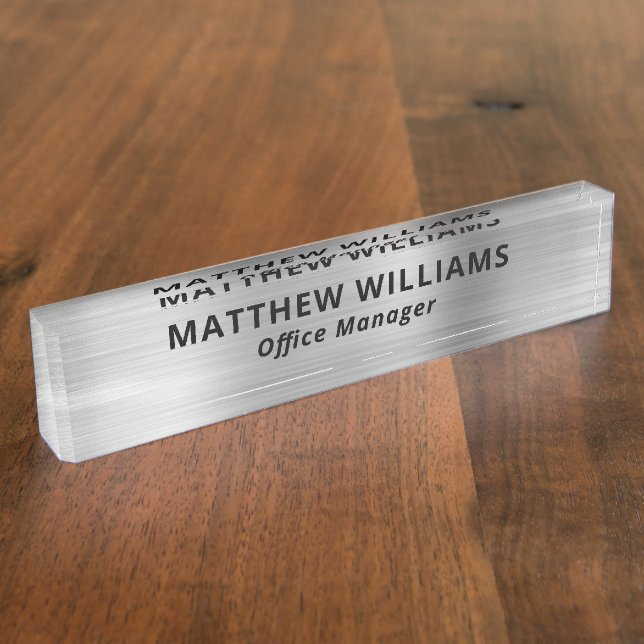 Modern Silver Faux Metal Custom Desk Name Plate (Side)