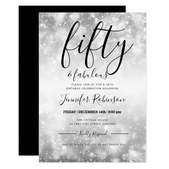 Modern Silver Fifty Fabulous 50th Birthday Invitation Modern Silver Fifty Fabulous 50th Birthday Invitation