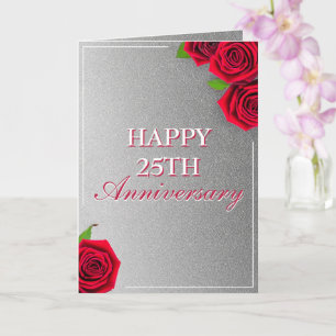 Modern Silver Floral Husband 25th Anniversary Card