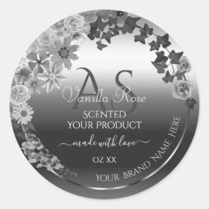 Modern Silver Floral Product Labels with Monogram