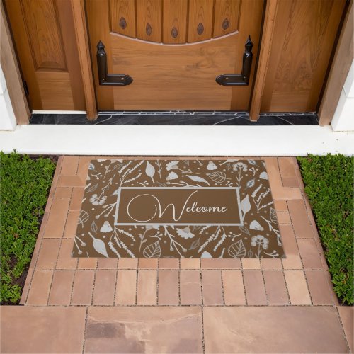 Modern Silver Floral Trendy Brown Personalized  Doormat