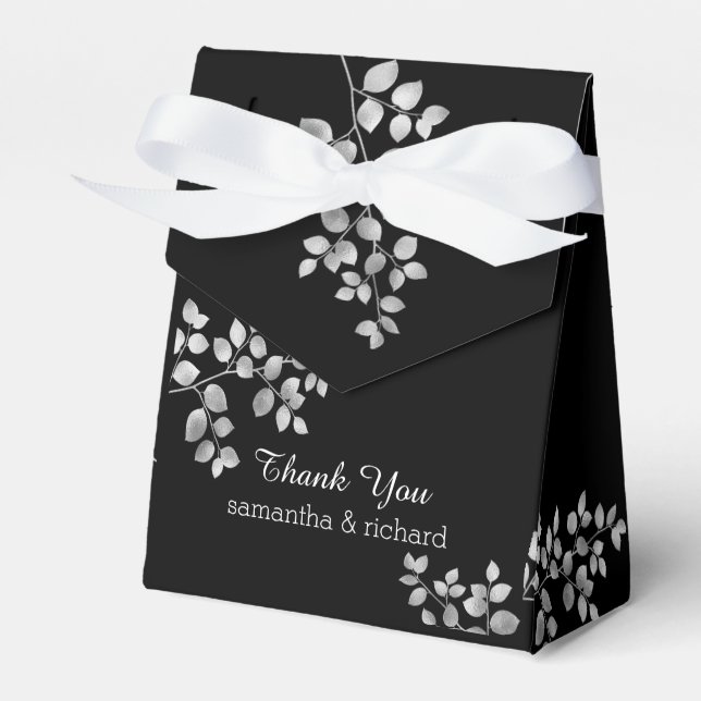 Modern Silver Floral Wedding Favors Box (Front Side)