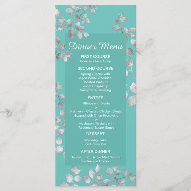 Modern Silver Floral Wedding Menu (Front)