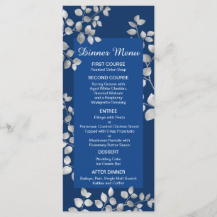 Modern Silver Floral Wedding Menu
