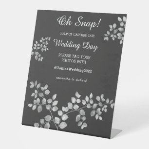 Modern Silver Floral Wedding Pedestal Sign