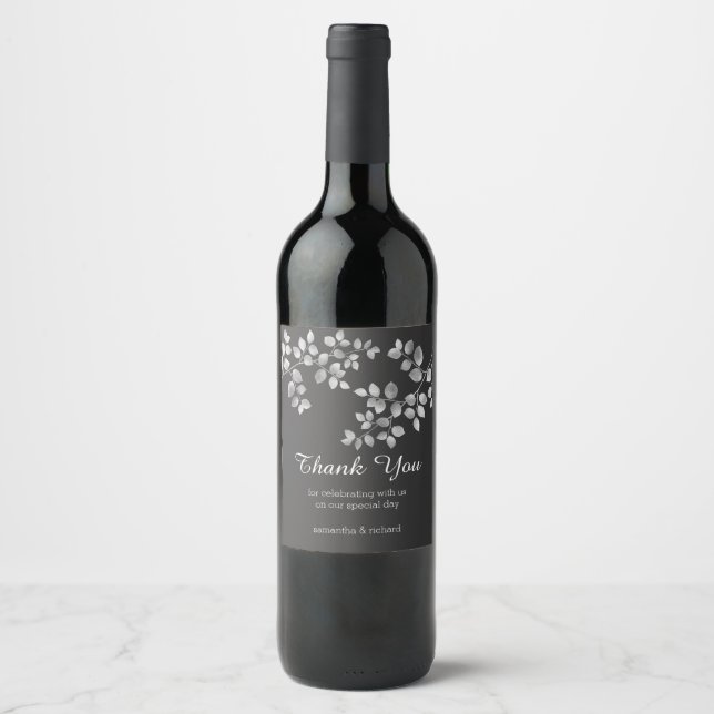 Modern Silver Floral Wine Label (Front)