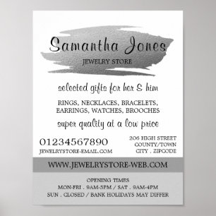 Modern Silver Foil Brushstroke, Jewelry Store Poster