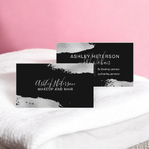 Modern silver foil brushstroke makeup monogram business card