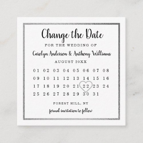 Modern Silver Foil Calendar Change The Date Enclosure Card