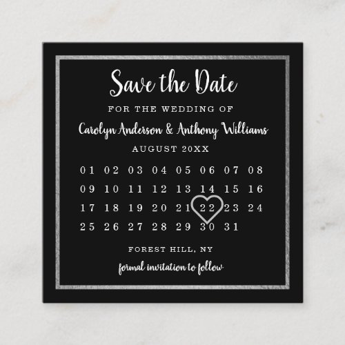 Modern Silver Foil Calendar Save The Date Enclosure Card