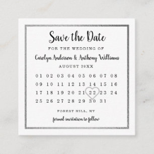 Modern Silver Foil Calendar Save The Date Enclosure Card
