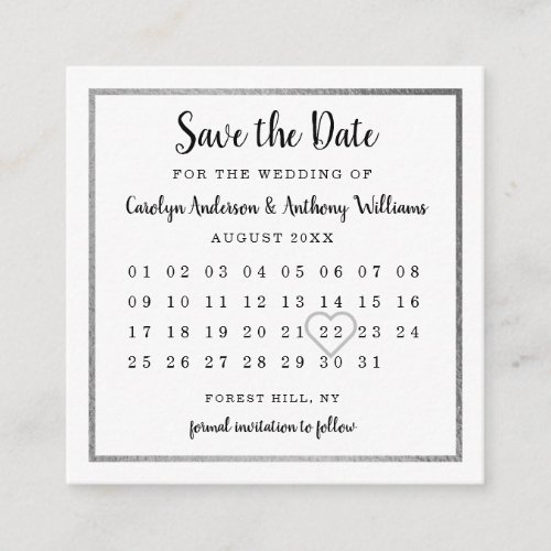 Modern Silver Foil Calendar Save The Date Enclosure Card