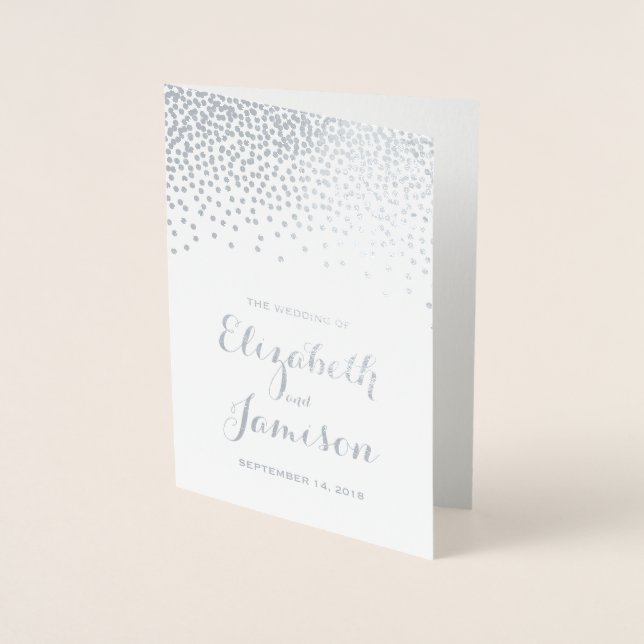 Modern Silver Foil Confetti Dots Wedding Program (Front)