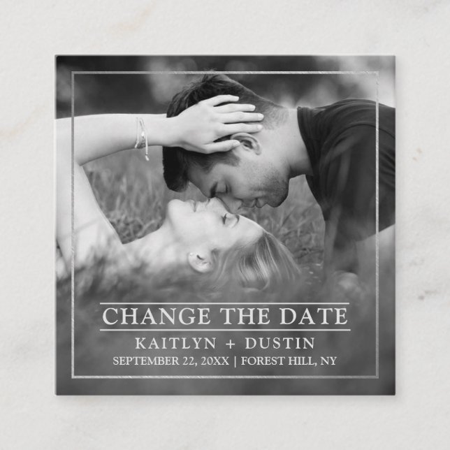 Modern Silver Foil Photo Change The Date Enclosure Card (Front)
