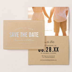 Modern Silver Foil Photo Save the Date Card