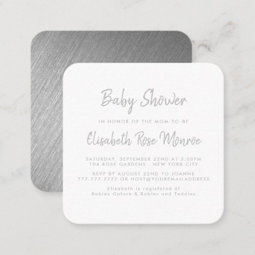 Modern Silver Foil  Script Baby Shower Ticket