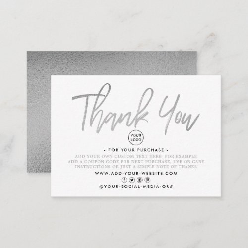 Modern Silver Foil Script Business Thank You Enclosure Card