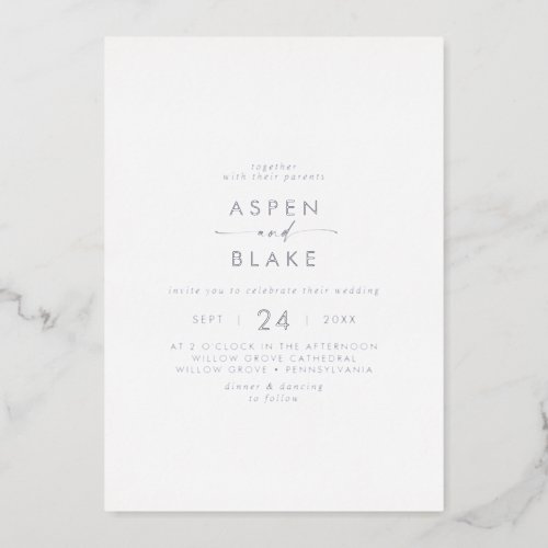 Modern Silver Foil Script Casual Wedding Foil Invitation