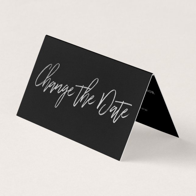 Modern Silver Foil Script Change The Date Card (Front)