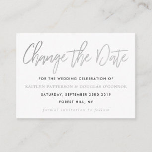 Modern Silver Foil Script Change The Date Enclosure Card