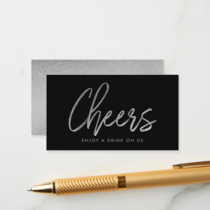 Modern Silver Foil Script "Cheers" Drink Ticket Enclosure Card