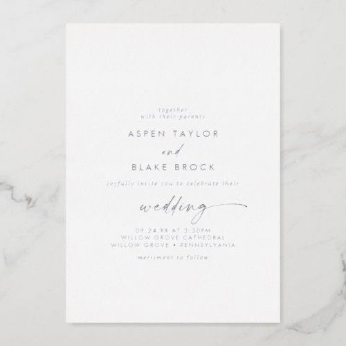 Modern Silver Foil Script Couple  Parents Wedding Foil Invitation