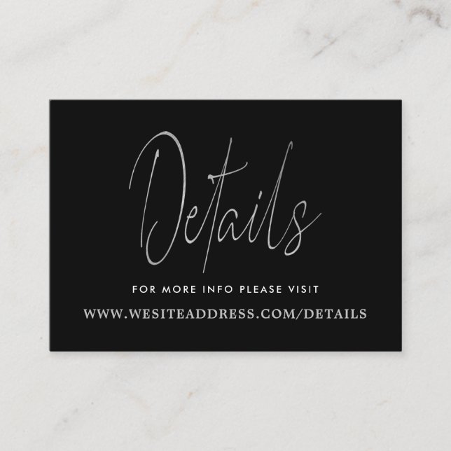 Modern Silver Foil Script Details Enclosure Card (Front)