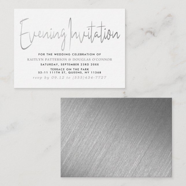 Modern Silver Foil Script Evening Event Ticket Enclosure Card (Front/Back)