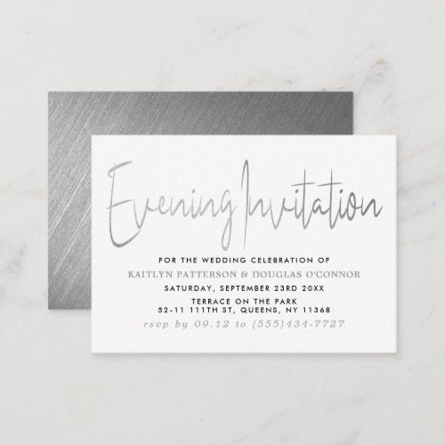 Modern Silver Foil Script Evening Event Ticket Enclosure Card