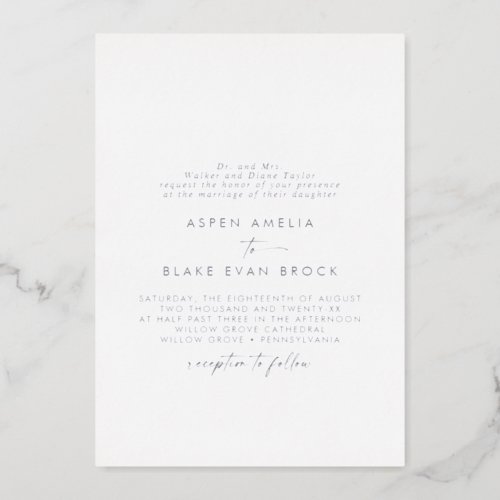 Modern Silver Foil Script Formal Wedding Foil Invitation