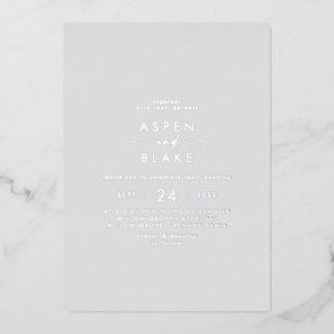 Modern Silver Foil Script Gray Casual Wedding Foil Invitation