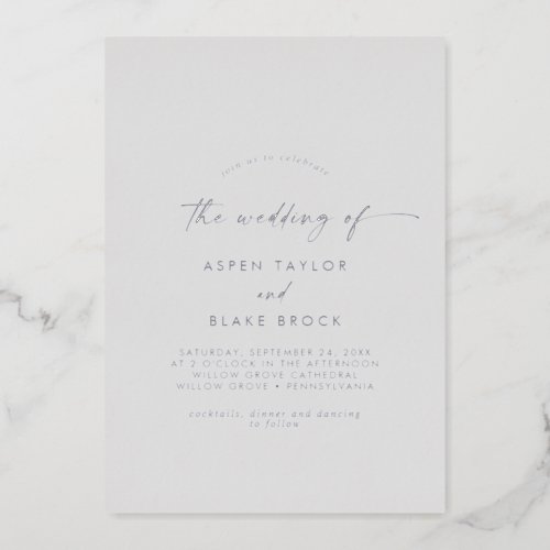 Modern Silver Foil Script  Gray The Wedding Of Foil Invitation