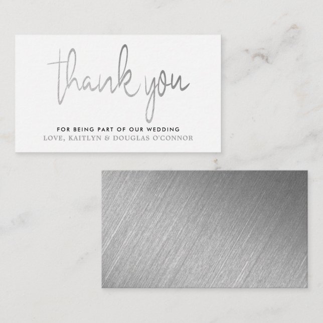 Modern Silver Foil Script Wedding Thank You Enclosure Card (Front/Back)