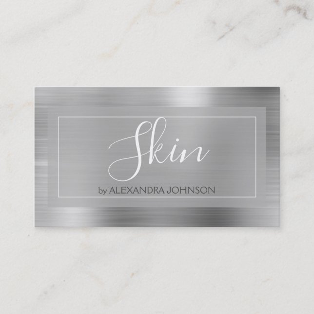 Modern Silver Foil Skin Care Business Card (Front)