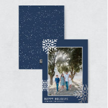 Modern Silver Foil Snowflake Photo Holiday Card