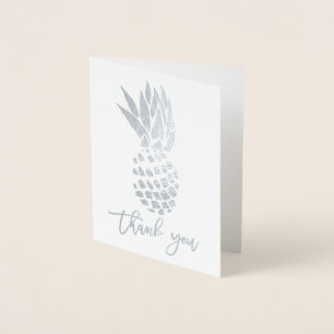 Modern silver foil thank you typography pineapple card