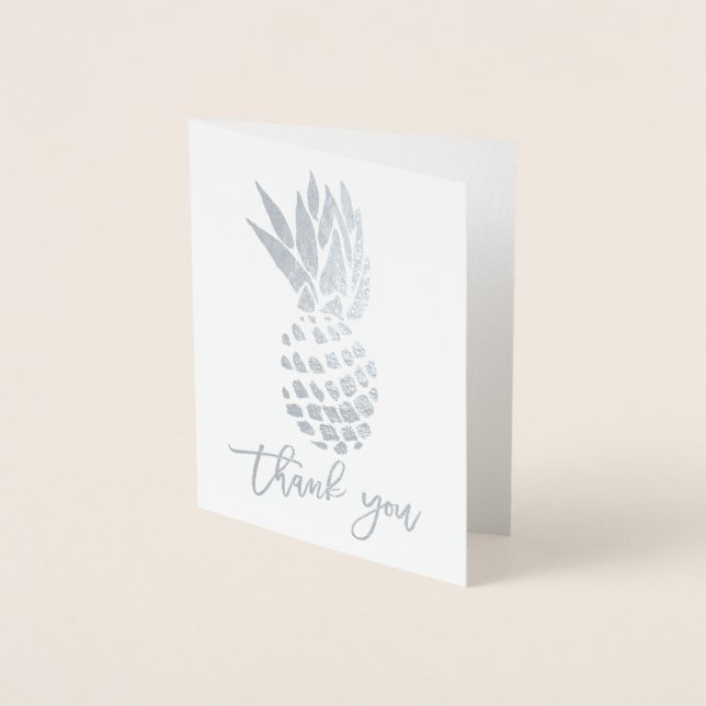 Modern silver foil thank you typography pineapple card (Front)