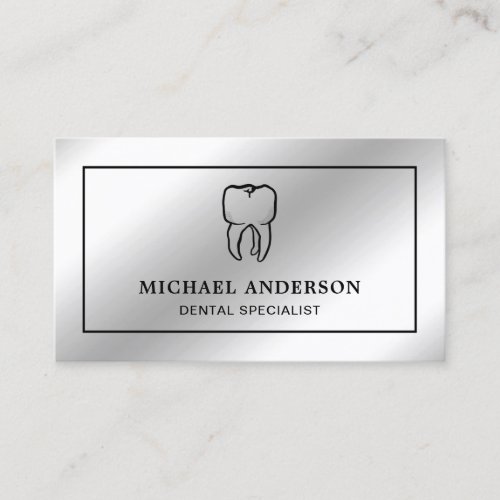 Modern Silver Foil Tooth Dental Clinic Dentist Business Card