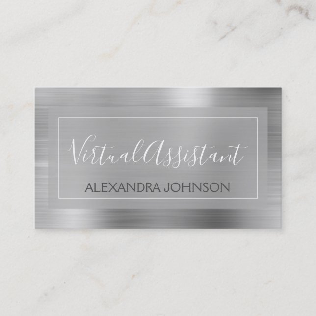 Modern Silver Foil Virtual Assistant Business Card (Front)
