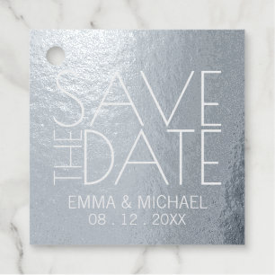 Modern Silver Foil Wedding Save the Date Favor Tags
