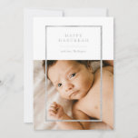 Modern Silver Frame Hanukkah Photo Holiday Card<br><div class="desc">Elegant faux silver foil frame,  Happy Hanukkah Holiday photo card. Features,  single photo on front and two photo template spaces on back of card with coordinating silver and white color backgrounds.</div>