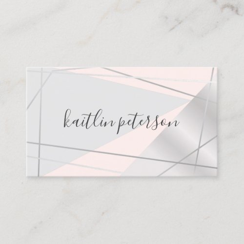 Modern silver geometric blush pink makeup salon business card