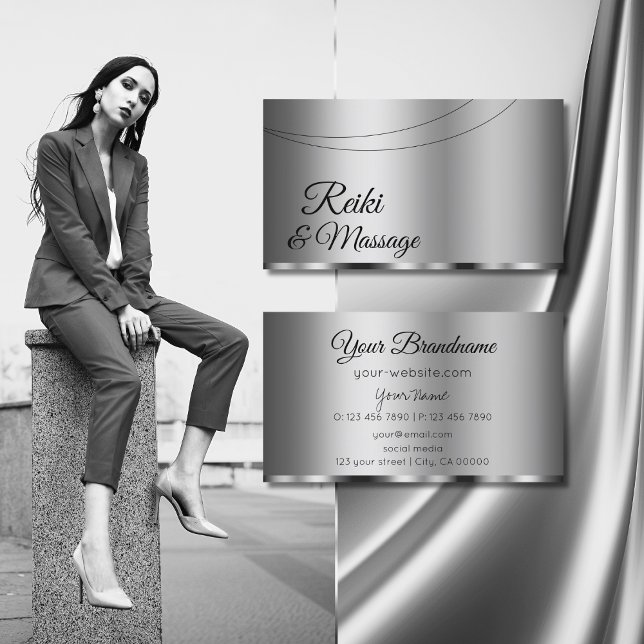 Modern Silver Glamorous Professional and Simple Business Card (Creator Uploaded)