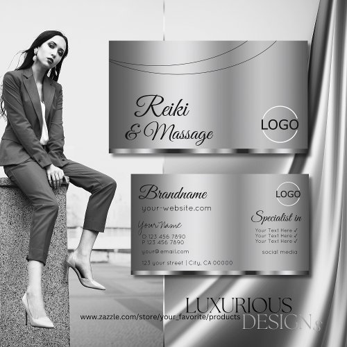 Modern Silver Glamorous with Logo Professional Business Card